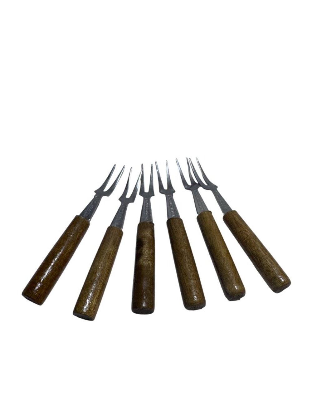 Set Of 6 Stainless Steel Hors Doeuvres Forks With Wood Handle Durable Design